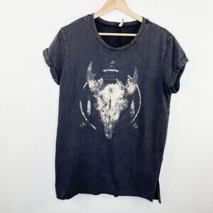 LF Emma & Sam Dark Grey Skull Short Sleeve T-Shirt Tunic Dress Women Large